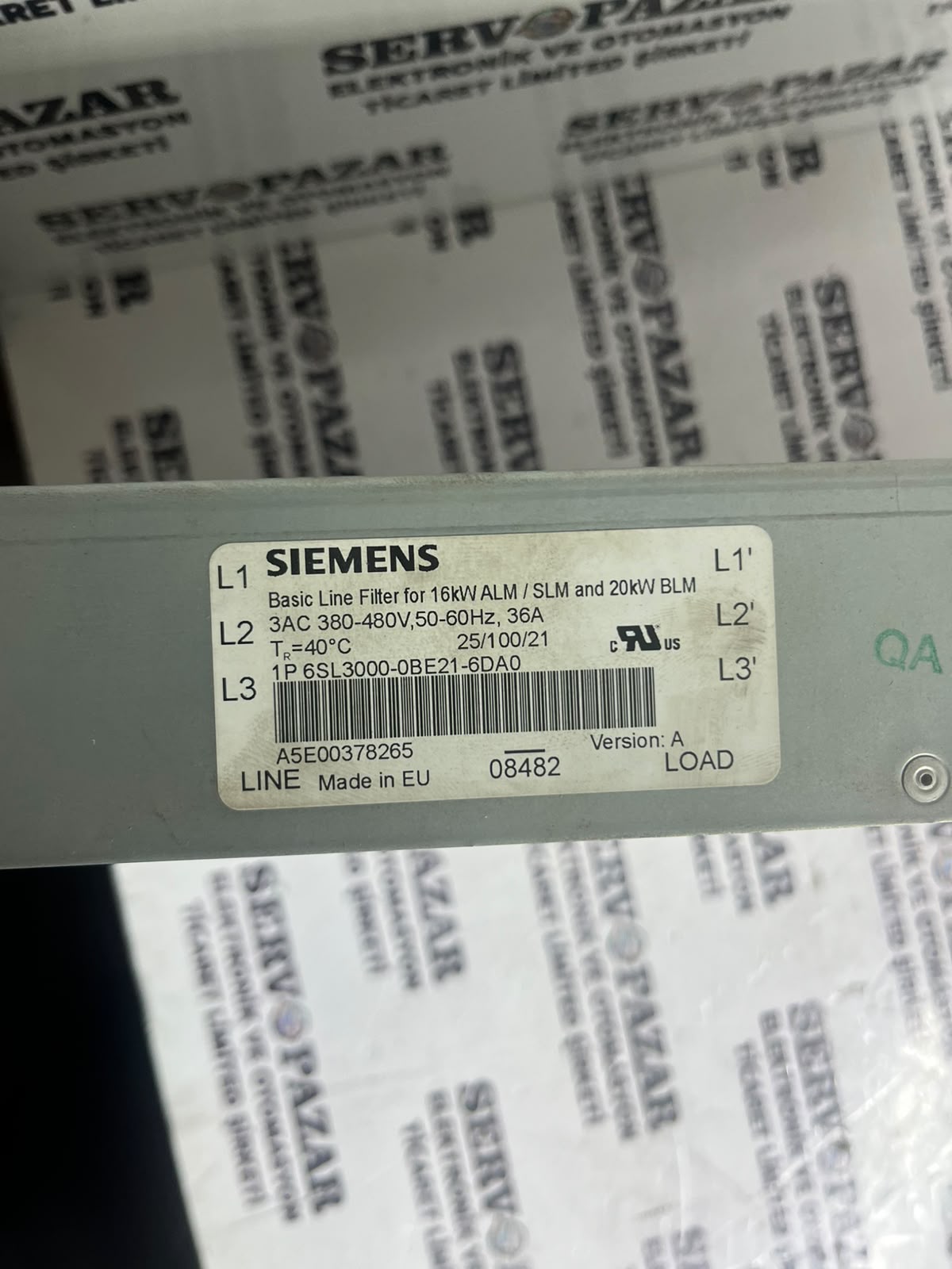 Siemens SINAMICS S120 Hat Filtresi (6SL3000-0BE21-6DA0 – Line Filter / 16 kW Active Interface & Smart Line Modules)
